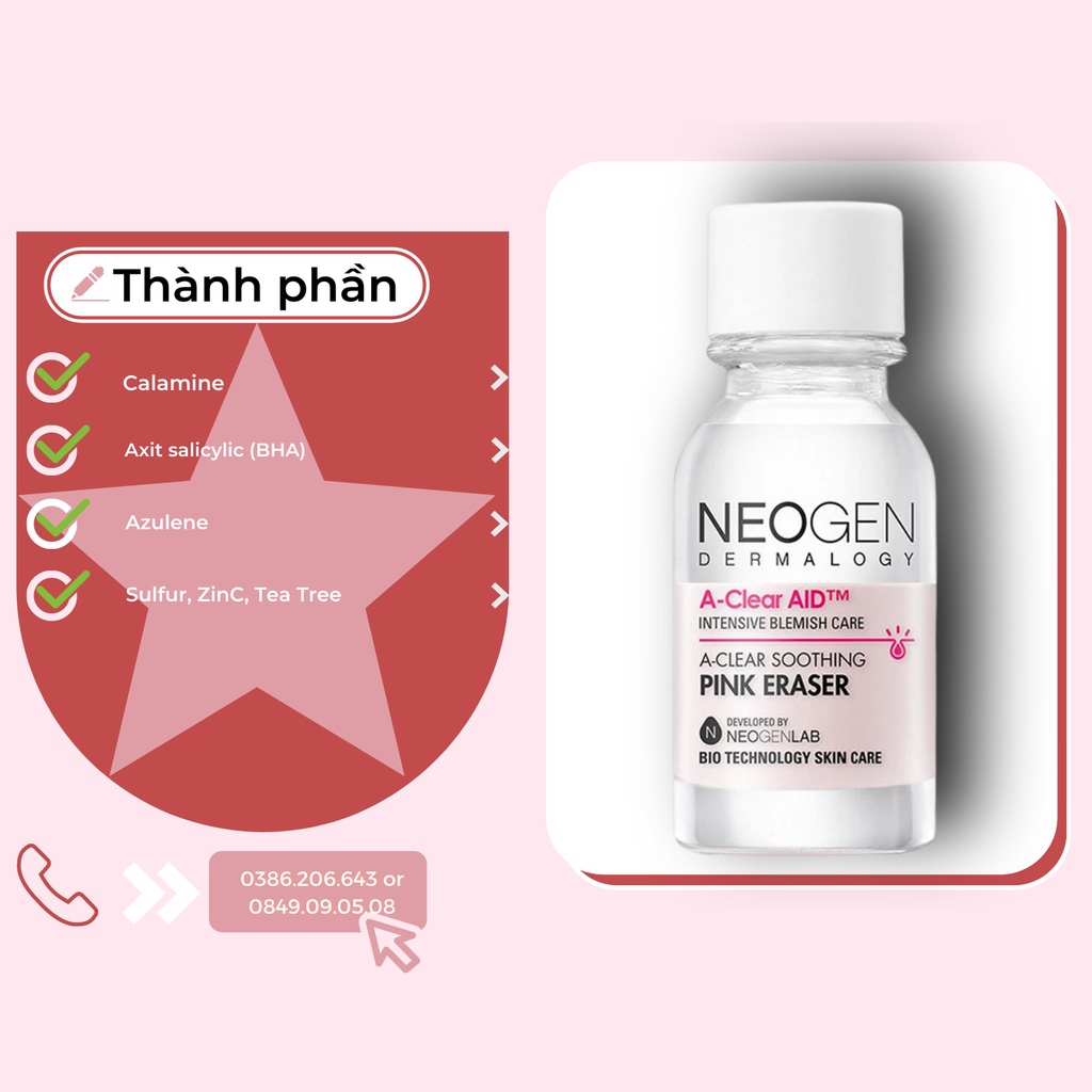 Chấm Mụn 2 Lớp Xẹp Mụn Sau 4H Neogen Dermalogy A-Clear Aid Soothing Pink Eraser 15ml CM1105