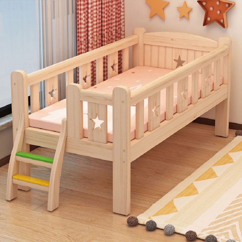 Giường Trẻ Em, Giường Ghép Bố Mẹ Có Thang, Quây 4 Mặt 150*70*40cm Có Thanh Chắn , Gỗ Thông Cao cấp