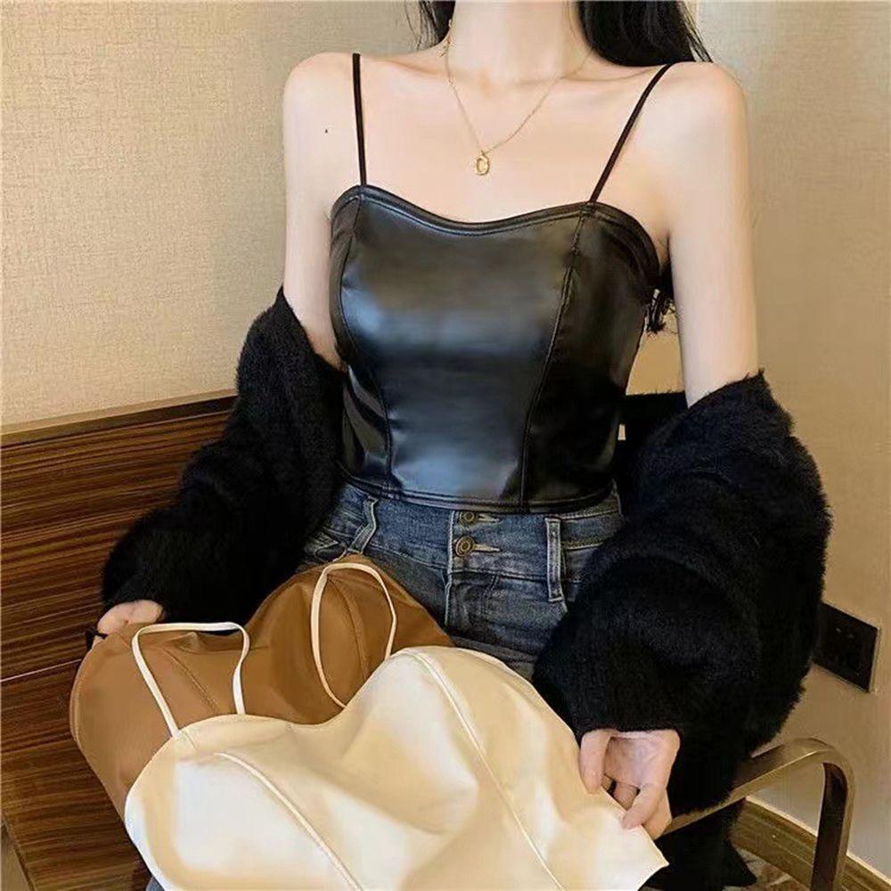 Áo Bra Da PU Có MúT Nâng NgựC Cổ Chữ V QuyếN Rũ Cho Nữ