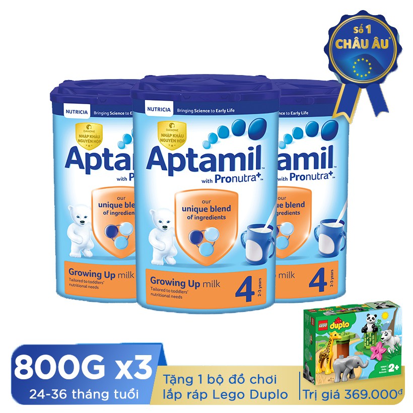 [Tặng 1 bộ đồ chơi lắp ráp Lego Duplo] Bộ 3 hộp sữa dinh dưỡng công thức Aptamil số 4 (800g/hộp)