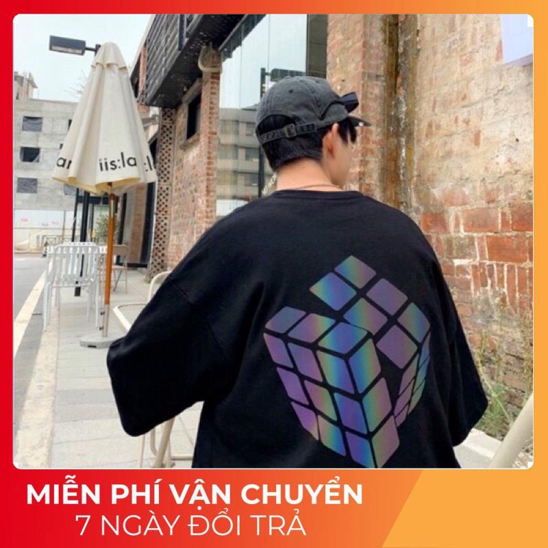 Áo thun tay lỡ phông Unisex nam nữ chất Cotton overszie đến 75kg fom rộng Rubiks Cube phản quang ATP 10