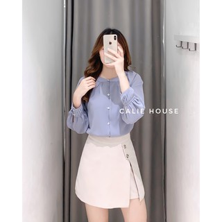 A61 - Áo sơ mi cổ tròn, tay raglan xếp ly măng séc