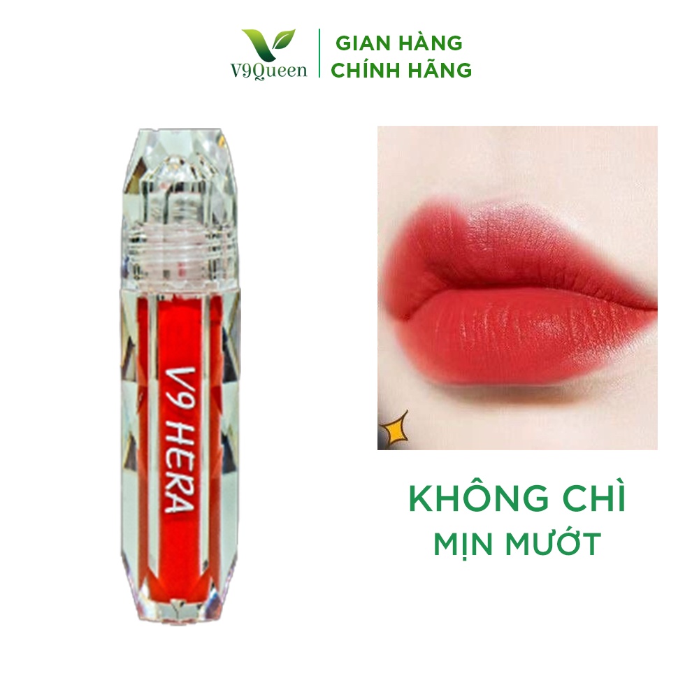 Son kem nhung lì mượt lâu trôi V9Queen siêu mịn không khô môi màu đỏ cam pha chút hồng - V9 Hera 5ml