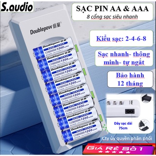 Sạc pin aa /aaa 8 cổng / pin sạc aa 3400mah / aa 1200mah , sạc pin tiểu doublepow dp-k18 nhanh tự ngắt