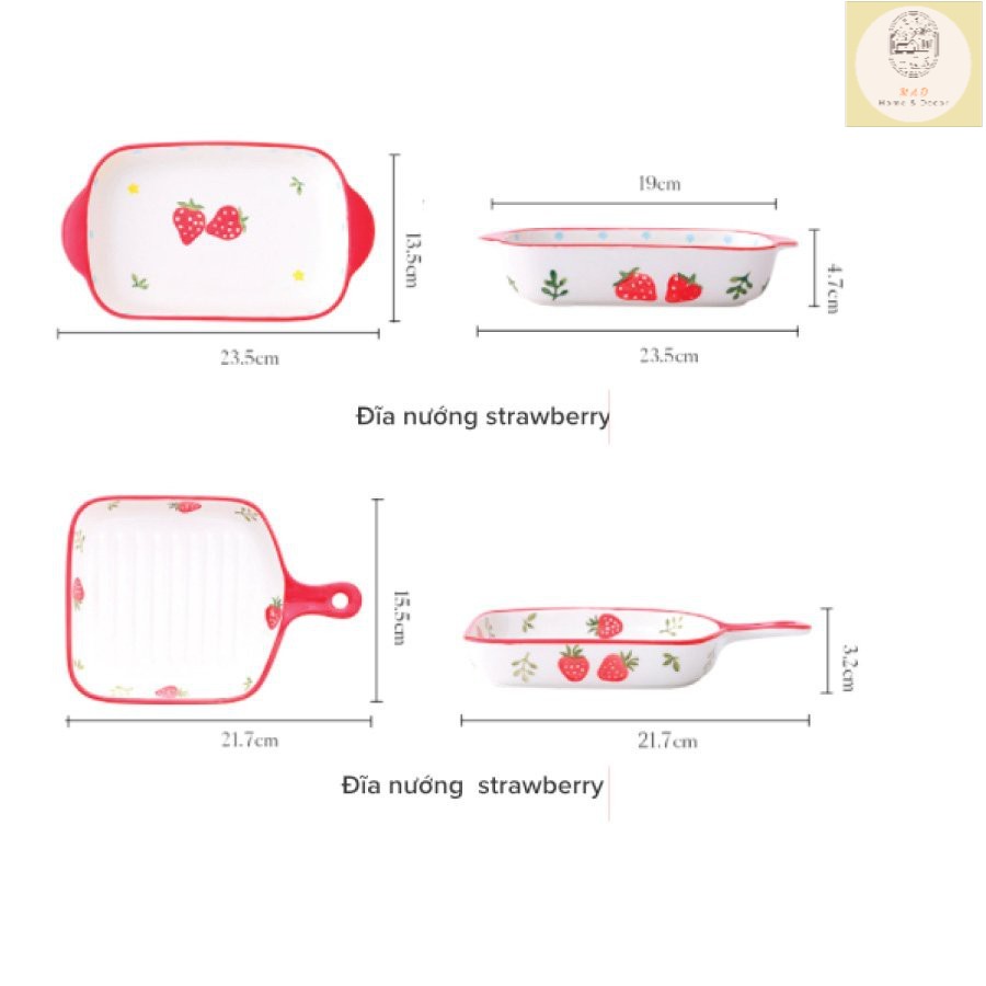 [Video thật] Bát Đĩa Gốm Sứ Hàn Quốc Họa Tiết Dâu Đỏ Phong Cách Bắc Âu - Sẵn Hàng