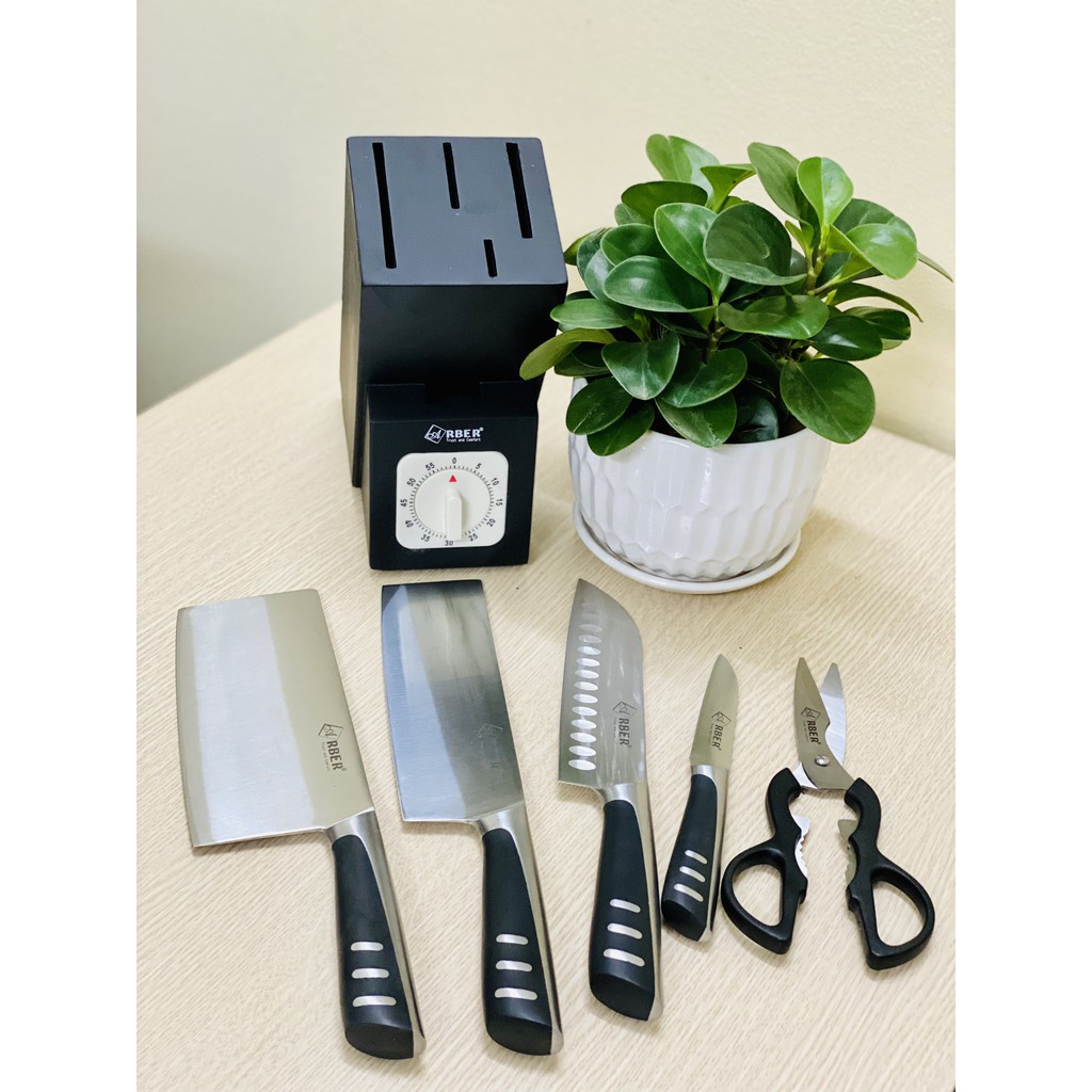BỘ DAO 5 MÓN CAO CẤP ARBER ABSCR14-5 chất liệu thép không gỉ có khay để tiện lợi