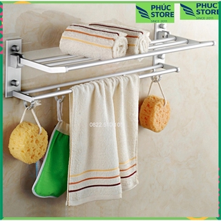 (Sản phẩm mới) Giá treo khăn tắm 2 tầng đa năng không cần khoan đục tường GS387 . Chất liệu INOX sáng bóng, sang trọng