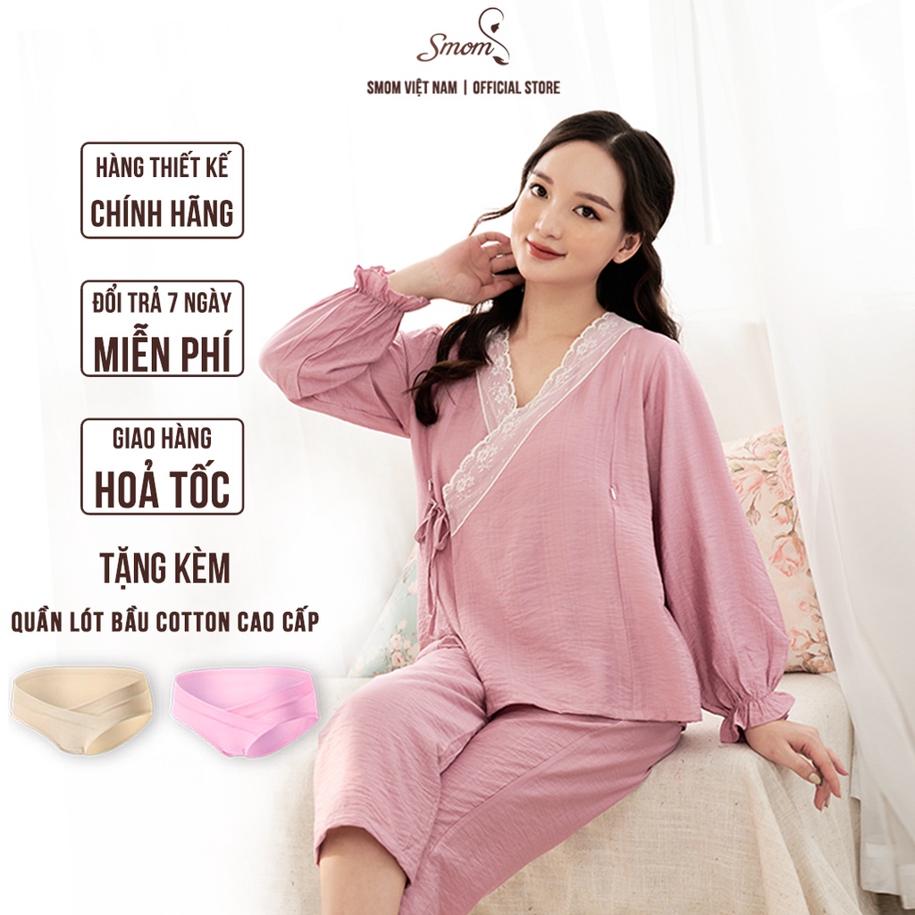 Đồ Bộ Bầu Thu Đông Sau Sinh Cho Con Bú Đẹp 2021 Quần Áo Bầu SMOM Mã SM24