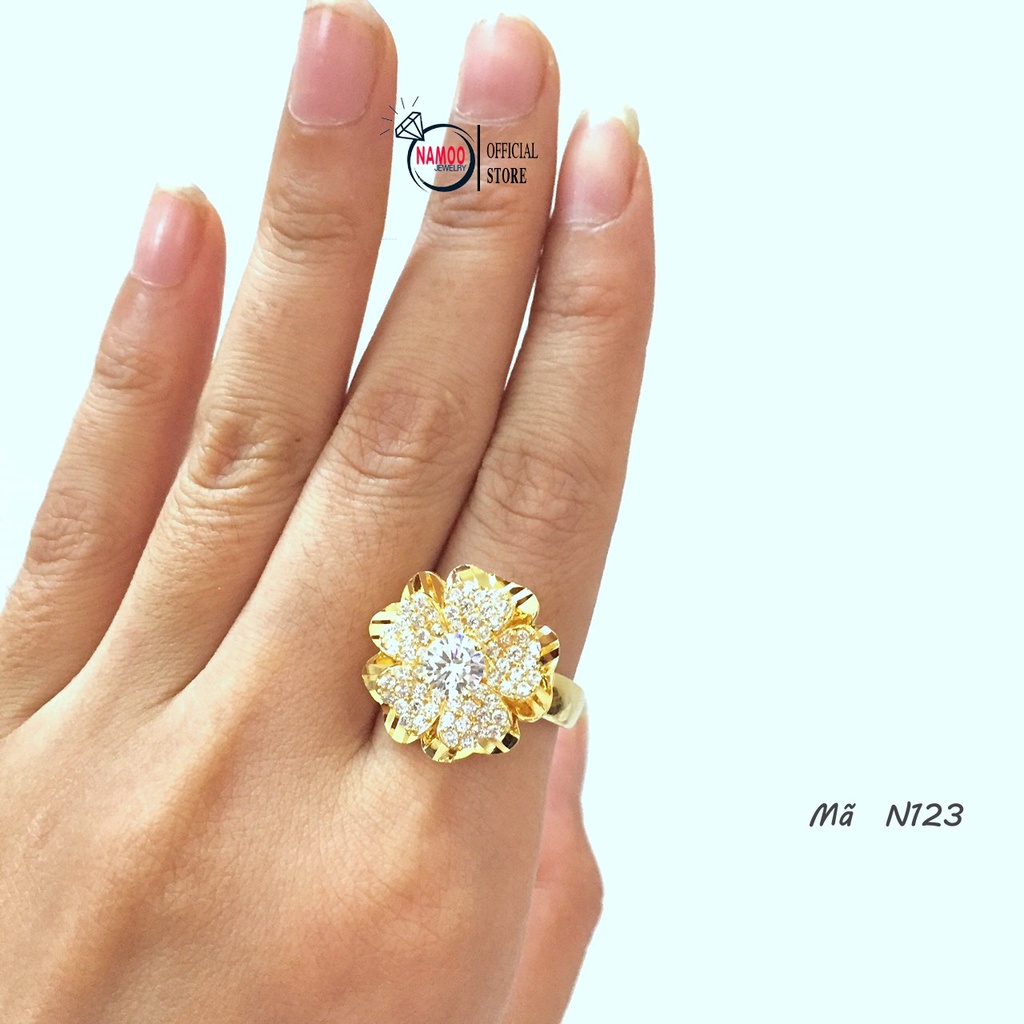 Nhẫn Hoa Nữ Đính Đá Bản Lớn N123 Xi Vàng