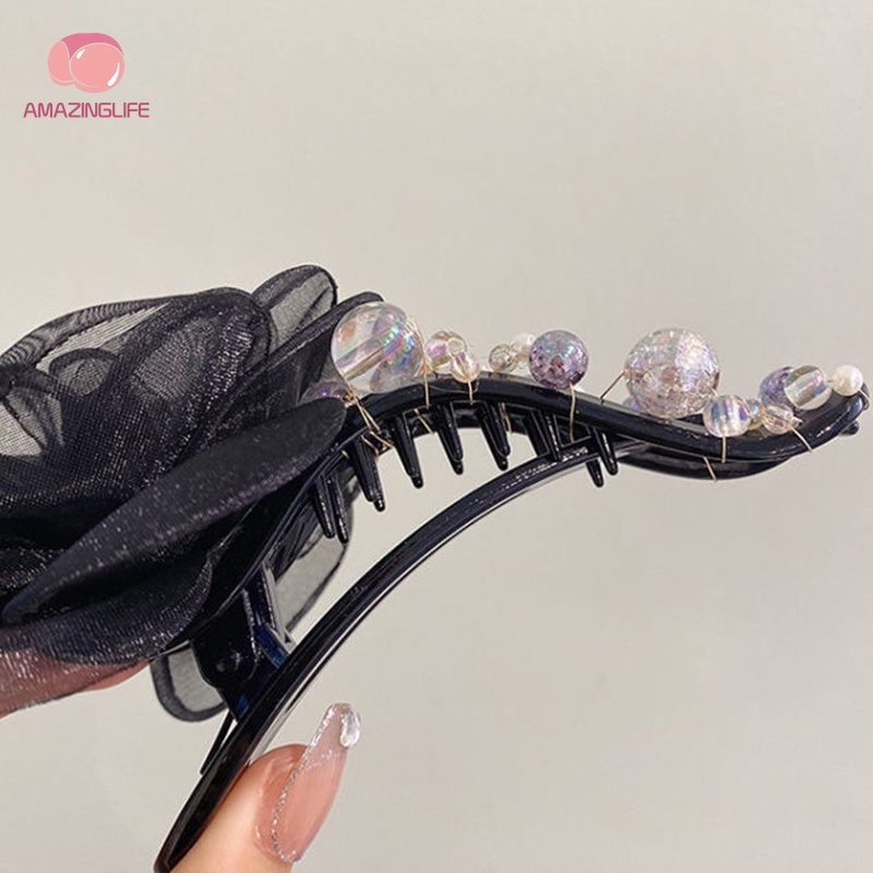 Kẹp Tóc Mỏ Vịt Đính Hạt Pha Lê Hình Hoa Hồng Cá Mập Cỡ Lớn Thanh Lịch Cá Tính