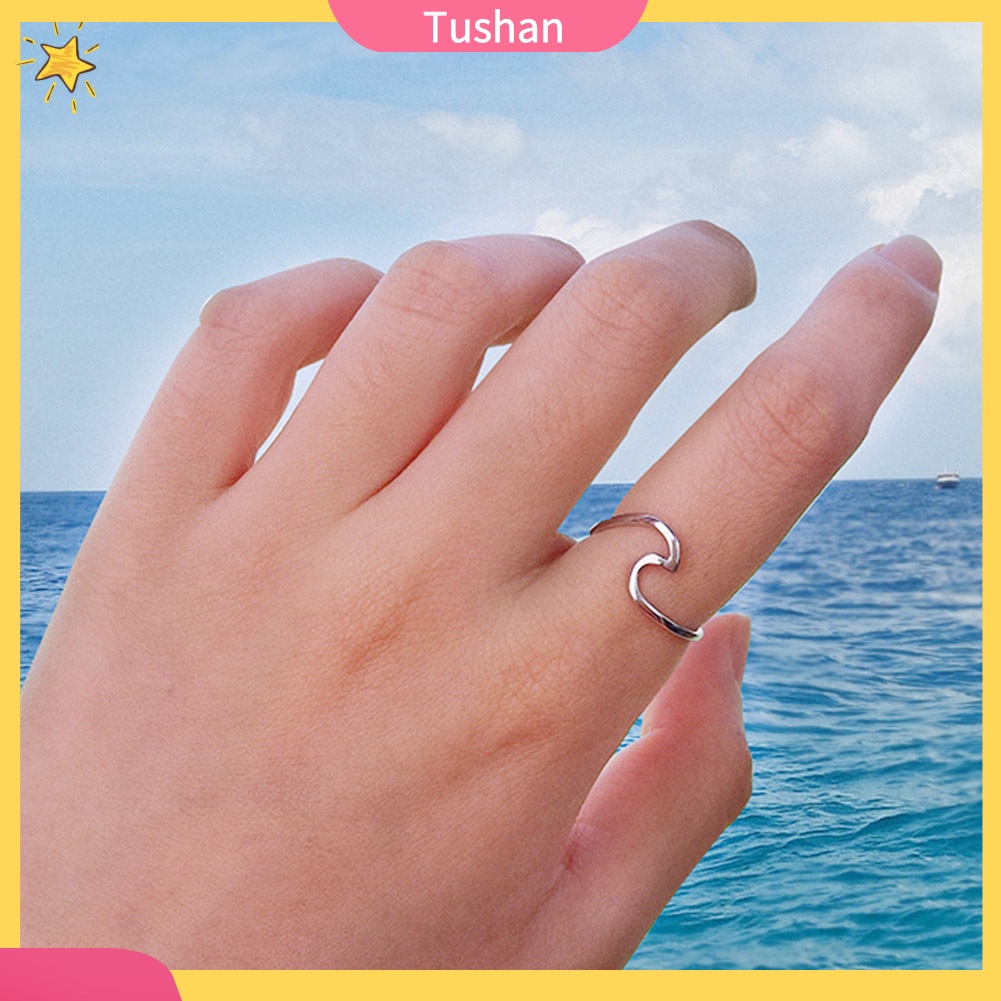 Chiếc nhẫn trang trí họa tiết con sóng độc đáo thời trang cho nữ