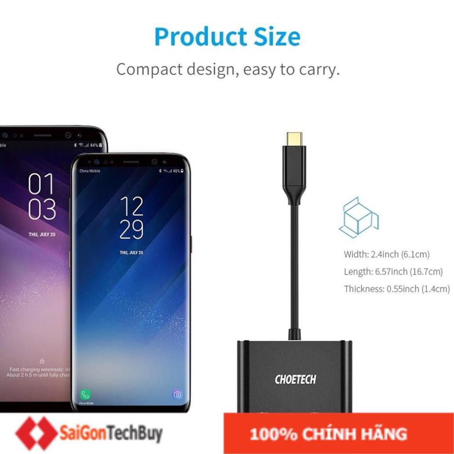 Hub chia cổng đa năng 2 in 1 Type-C ra VGA Full HD & HDMI chuẩn 4K hiệu CHOETECH M07BK dành cho Macbook Pro / Smartphone