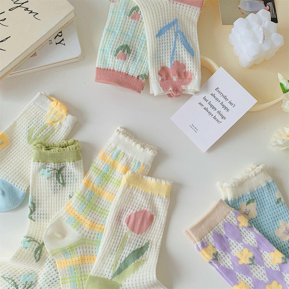 Tất Cotton Họa Tiết Hoa Tulip Nhiều Màu Sắc Thời Trang Cho Nữ