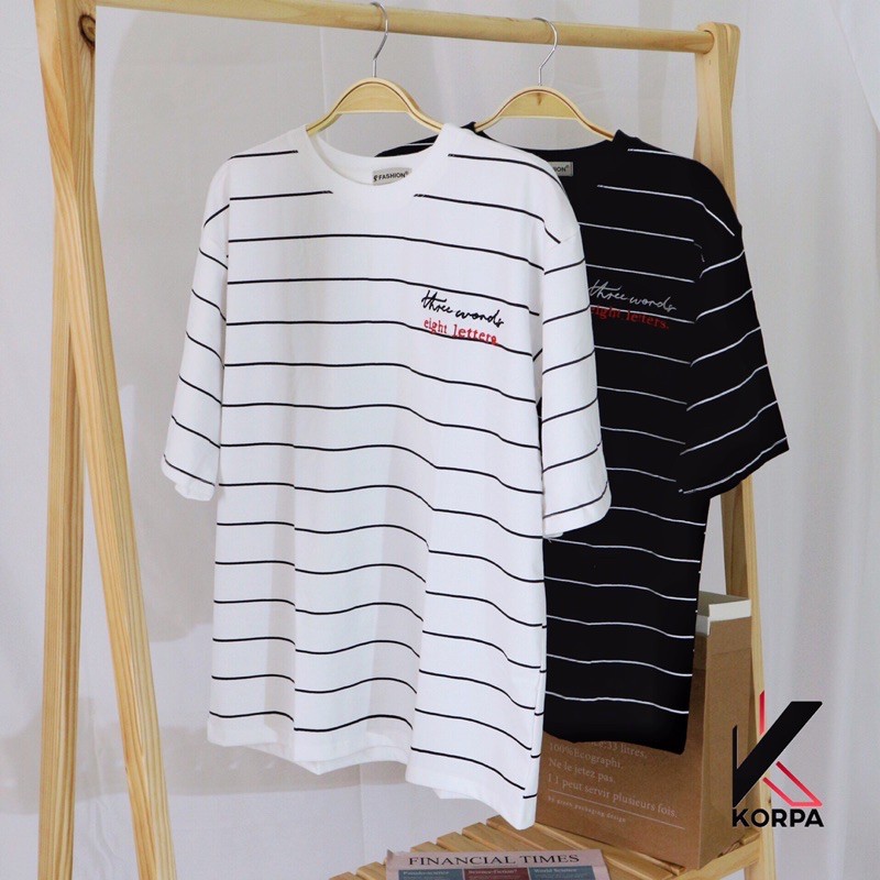 [ Ảnh Thật ] Áo thun tay lỡ form rộng sọc thêu chữ Eight letters - Unisex nam nữ đều mặc được