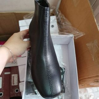 [Ảnh thật ] Bốt nữ da thật gót vuông 5 phân