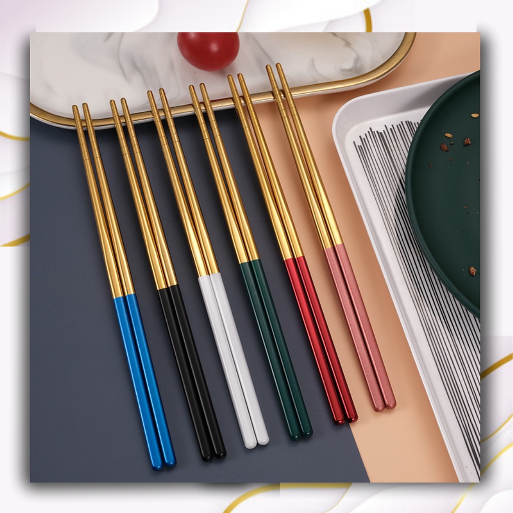 Đũa Inox 304 Hàn Quốc Chống Trượt Mạ Vàng Gold Cán Màu Sang Trọng Nhiều Màu Siêu Bền