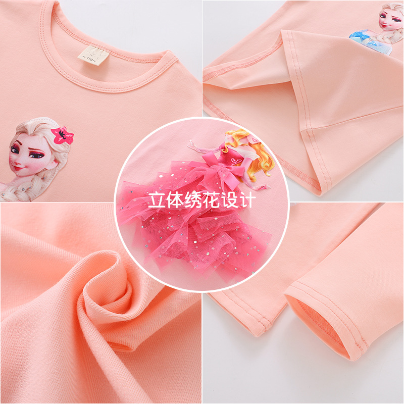 Trẻ em gái 3-7 tuổi Mùa xuân Áo thun dài tay Phim hoạt hình Ba chiều Aisha Cotton Top Quần áo