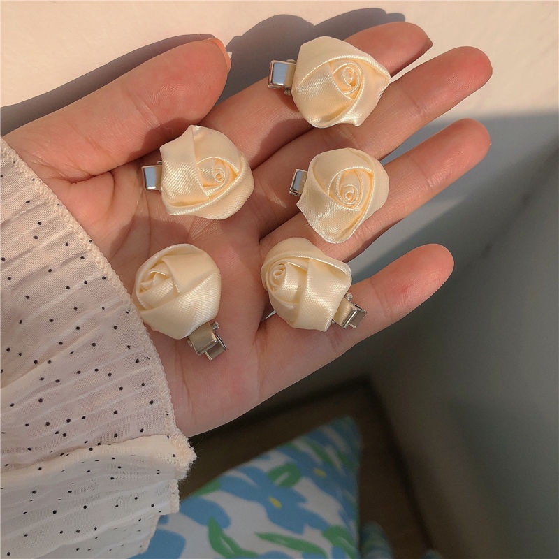 Kẹp Tóc Hoa Hồng Satin Dễ Thương Phong Cách Mới