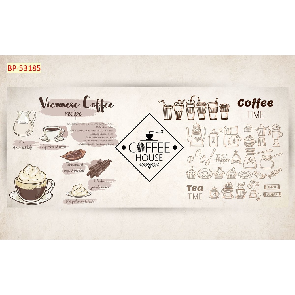 Tranh dán tường khổ lớn Quán Cafe, Trà chanh, Trà Sữa, Trang Trí Cửa Hàng 3D