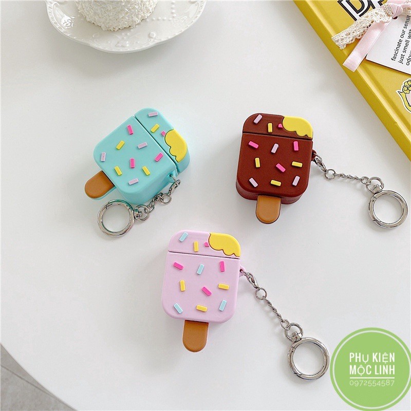 ☘️Tặng kèm dây đeo☘️Case Airpod 1 2 ...Vỏ bao bọc Kem que các màu đựng tai nghe không dây Ice Cream airpods silicon