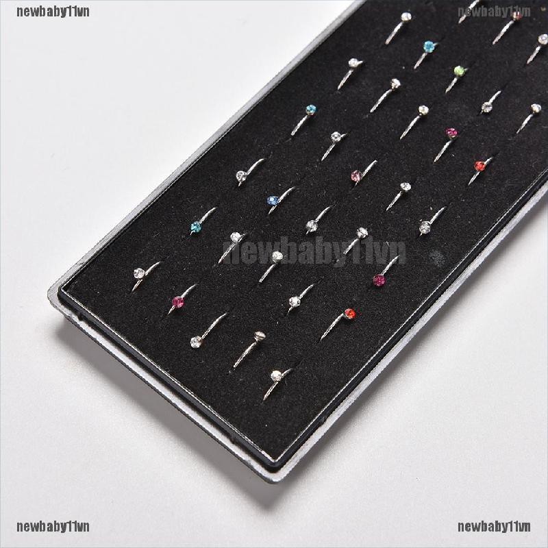 1 Hộp 40 Khuyên Mũi Thép Không Rỉ Đính Đá Pha Lê