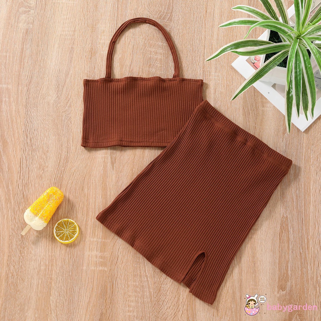 Áo Lửng Không Tay Và Váy Xẻ Tà Hợp Thời Trang Cho Bé Gái Từ 2-7 Tuổi