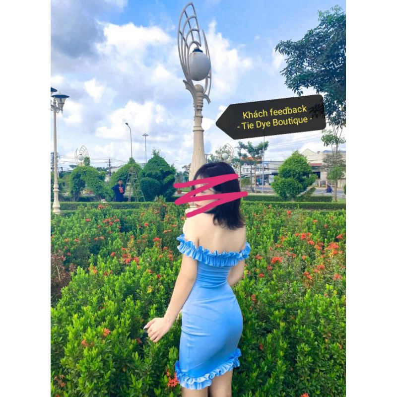 Đầm Trễ Vai Xanh pastel Bèo Body Sexy cực xịn 🍀Tie Dye Boutique 🌸