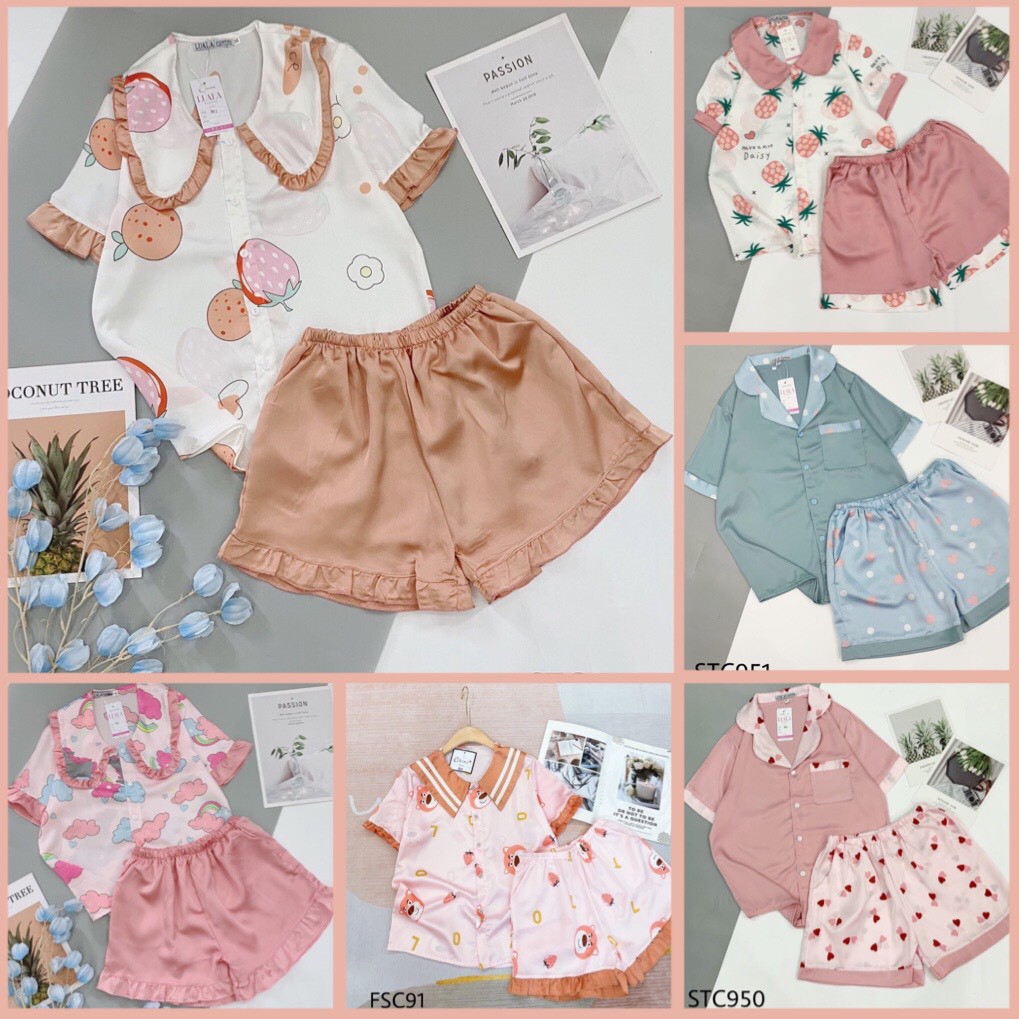 Bán Sỉ Lẻ SLL Pijama Lụa Satin Cao Cấp Mềm Mịn Thấm Hút Mồ Hôi - Bộ Mặc Nhà Cộc Đùi Thiết Kế Tay Dơi Xinh Xắn