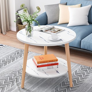 Bàn trà sofa hình tròn 2 tầng, bàn trà đẹp bằng gỗ 50x50cm