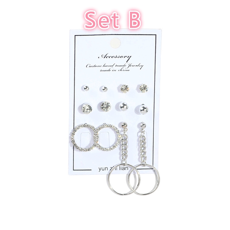 Bộ 6 đôi bông tai hợp kim kiểu dáng xinh xắn cho nữ