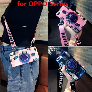 Ốp lưng tạo hình máy ảnh cho điện thoại OPPO F9 F7 F5 Youth A3s A83 F1s A57 A37 A37f kèm dây đeo