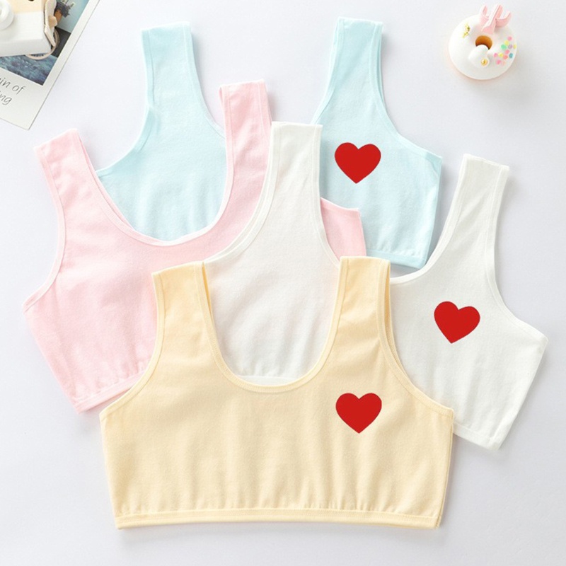 Youyo Áo Lót Thể Thao Hai Dây Bản Rộng Màu Kẹo Trơn In Hình Trái Tim Đỏ Ngọt Ngào Cho Tuổi Teen Girl