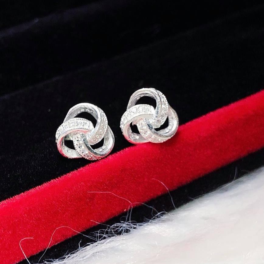 Bông tai nữ bạc thật giá rẻ mẫu hoa 3 cánh chất liệu bạc ta sáng đẹp/ Trang sức bạc JQN