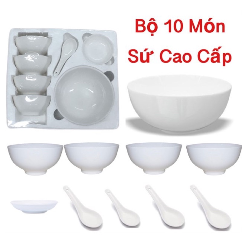 BỘ TÔ CHÉN DĨA 10 MÓN SỨ CAO CẤP