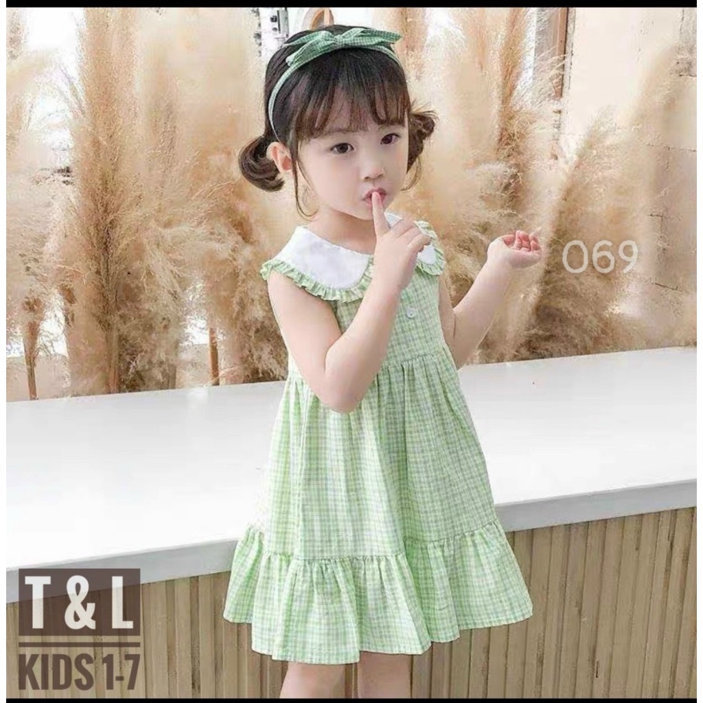 Váy bé gái đầm bé gái kẽ hồng kèm nơ 069