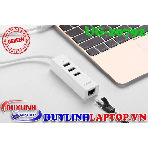 Cáp chuyển đổi USB Type C ra 3 cổng USB 2.0 và 1 cổng Lan Ugreen 20792 | USB C | USB Type C 3.1