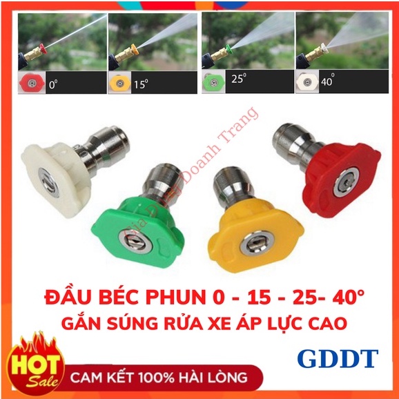 Béc rửa xe, Đầu phun rửa xe góc phun từ 0 - 15 - 25 - 40 độ gắn súng rửa xe áp lực cao