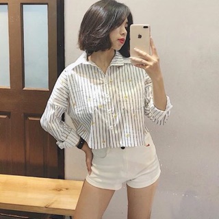 Sơ mi croptop hoạ tiết sọc cây dừa