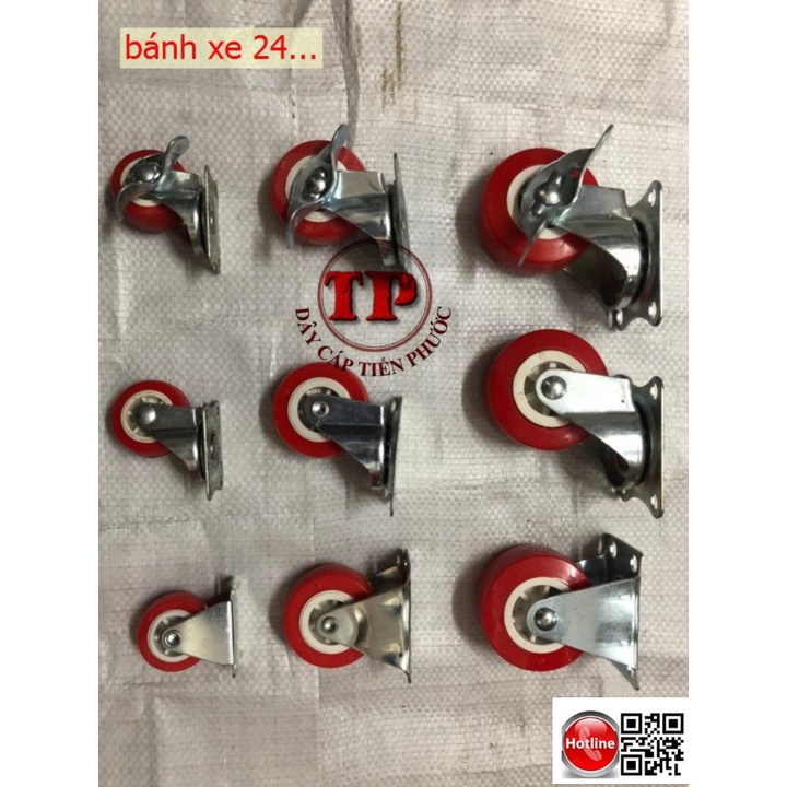 Bánh xe đẩy nhựa PVC đỏ 40mm, 50mm, 65mm, 75mm...