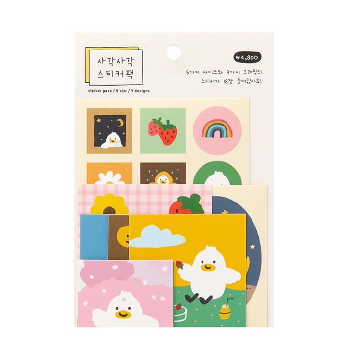 Set 18 Tấm Sticker Size Hình Vuông ARTBOX Hàn Quốc Nhiều Hình Vẽ Mali Xinh Xắn