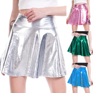 Chân váy xòe dáng chữ A màu ánh kim lấp lánh thời trang thường ngày cho nữ