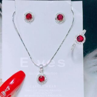 Bộ trang sức bạc đá tròn nhiều màu