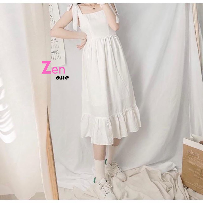 Váy trắng ZenOne, Đầm dự tiệc Dây Nơ Đuôi Cá dáng dài chất đũi cao cấp tôn dáng mặc siêu mát siêu sang | BigBuy360 - bigbuy360.vn