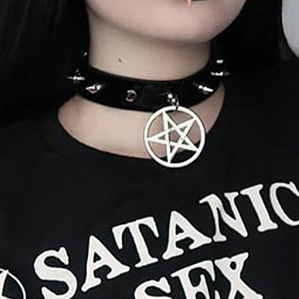Vòng Cổ Choker Da PU Màu Đen Đính Đinh Tán Phong Cách Gothic Punk Đường Phố Gợi Cảm Cho Nam Và Nữ