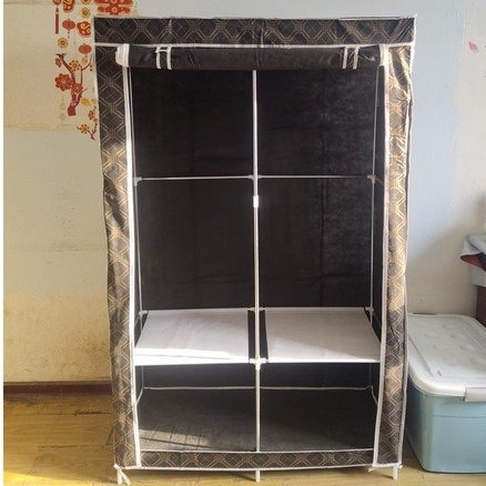 Tủ Đựng Quần Áo Tủ Vải 3D Khung Thép 2 Buồng Treo Quần Áo Mới