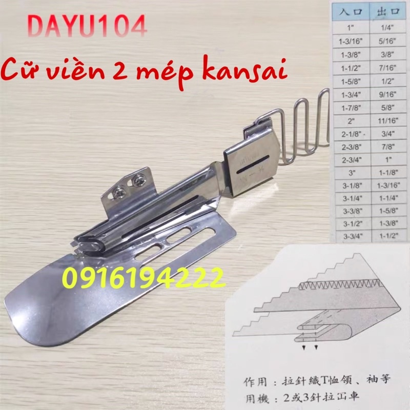 Cữ viền Dayu104 gấp 2 mép máy trần đè kansai