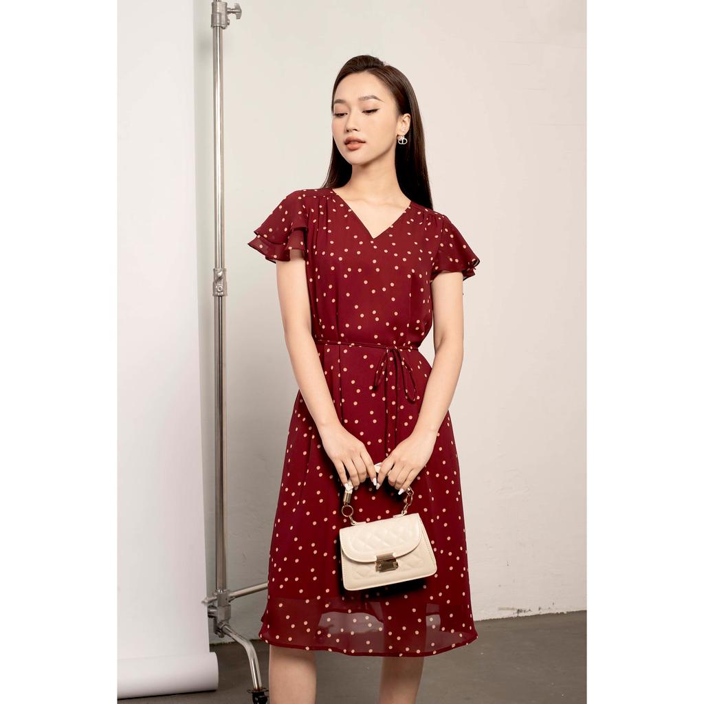 Đầm dáng xòe, cổ V, tay cánh tiên, họa tiết chấm bi MMOutfit M-DA071121368