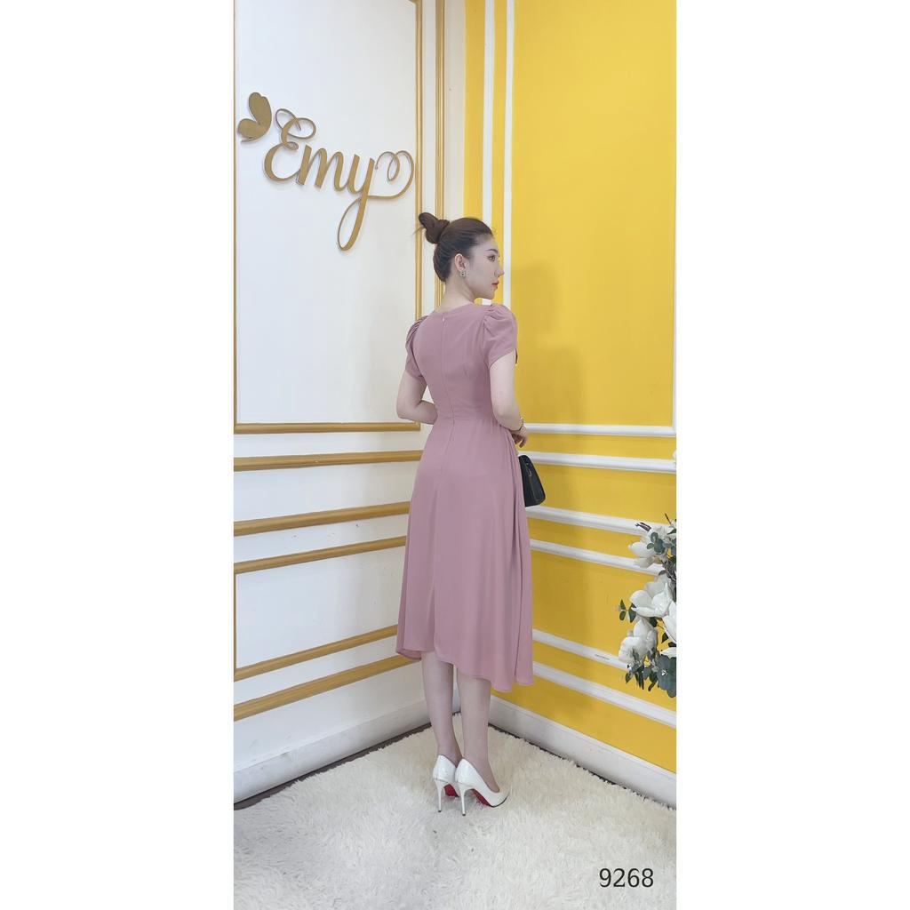 Đầm EMY EM9268  Xoè Hồng Cổ Tròn