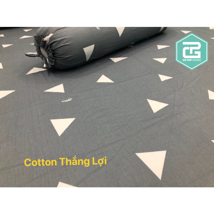 Bộ ga gối Thắng lợi cotton 100% hàng chuẩn có in logo mẫu tam giác xám