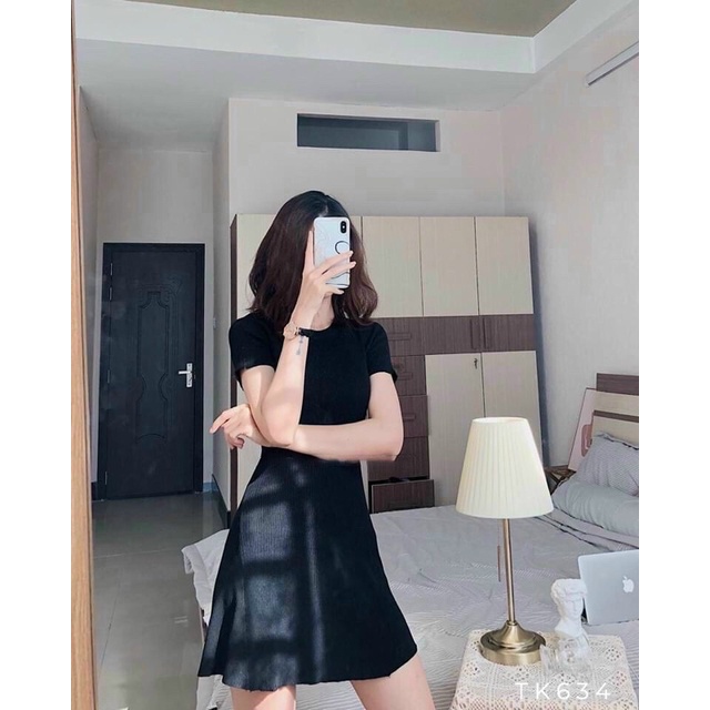 Đầm chữ A thun gân basic đơn giản tôn dáng, dễ mặc Sun Fashion